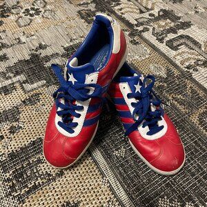 Vintage ADIDAS Gazelle RARE 2007 Puerto Rico Flag Red Blue White Star USED FAIR